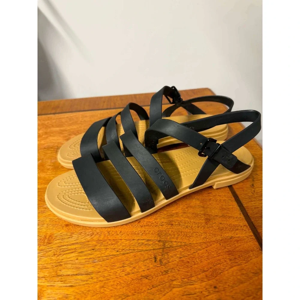 Crocs Women 11 Black Sandal Strappy Comfort Lightweight Multi-Strap Gladiator